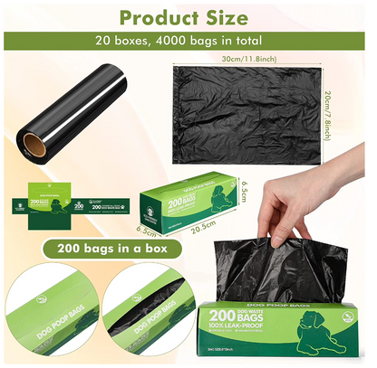 20 Boxed Rolls 4000 Counts Dog Poop Bags Bulk Leak Proof Dog Waste Bags Universal Pet Doggy Waste Poop Box for Puppy Pets Outdoor Walking and Travel, 20 Rolls of 200(Black)